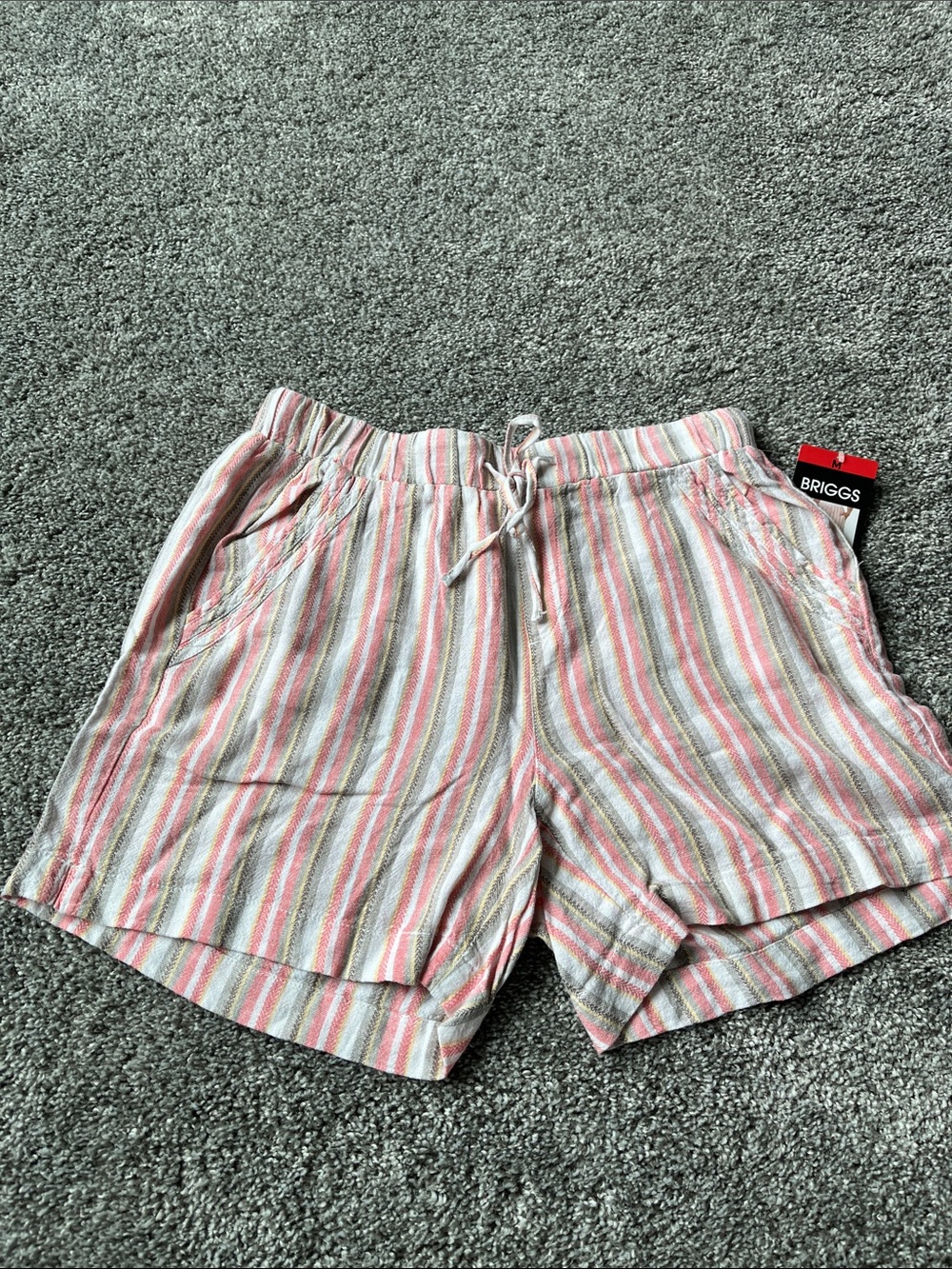 Briggs New York Pink and Cream Striped Drawstring Shorts